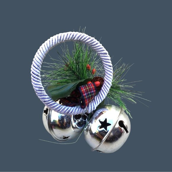 5" GALVANIZED BELLS W/COUNTRY CHECK BOW SINGLE ORNAMENT - Picture 2 of 6